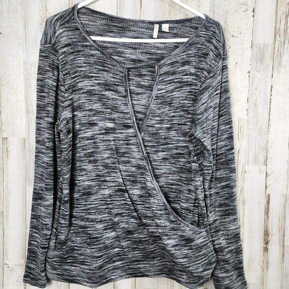 Cato Tops - Cato Long Sleeve Deep V-Neck Sweater Black Gray Size Large